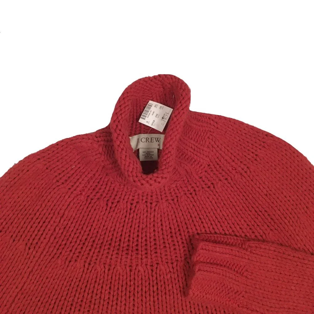 NEW Vintage J Crew Hand Knit Sweater! M  Red  Mock Turtleneck  Rolled Bottom Hem